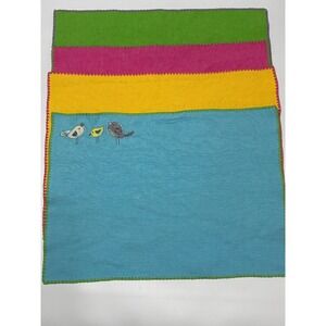 Pier 1 Imports Placemats Set 4 Multicolor Bird Embroidered Cotton Whipstitch